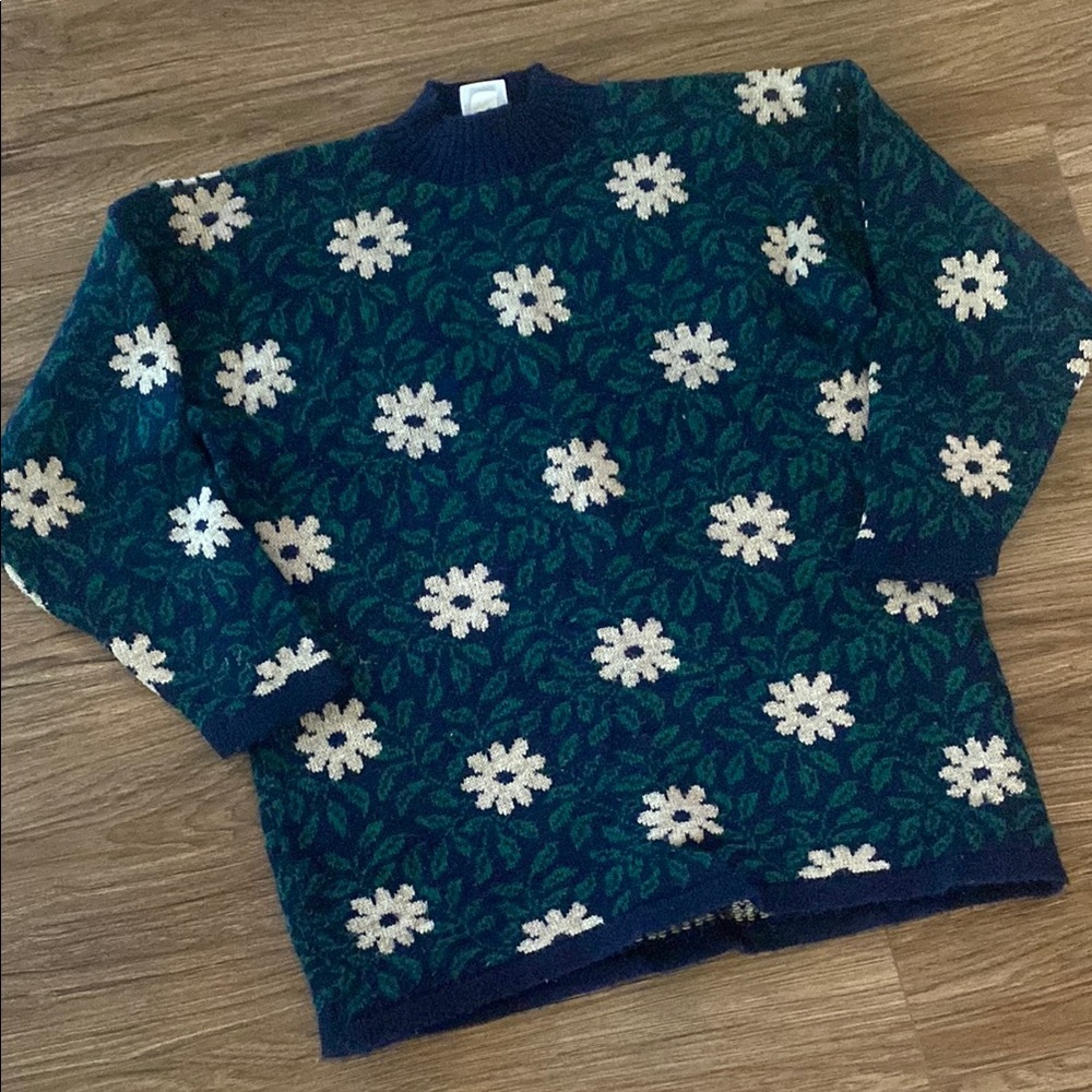 VTG 80s 90s maggie lawrence Knit Sweater Cottagecore funky flower print retro